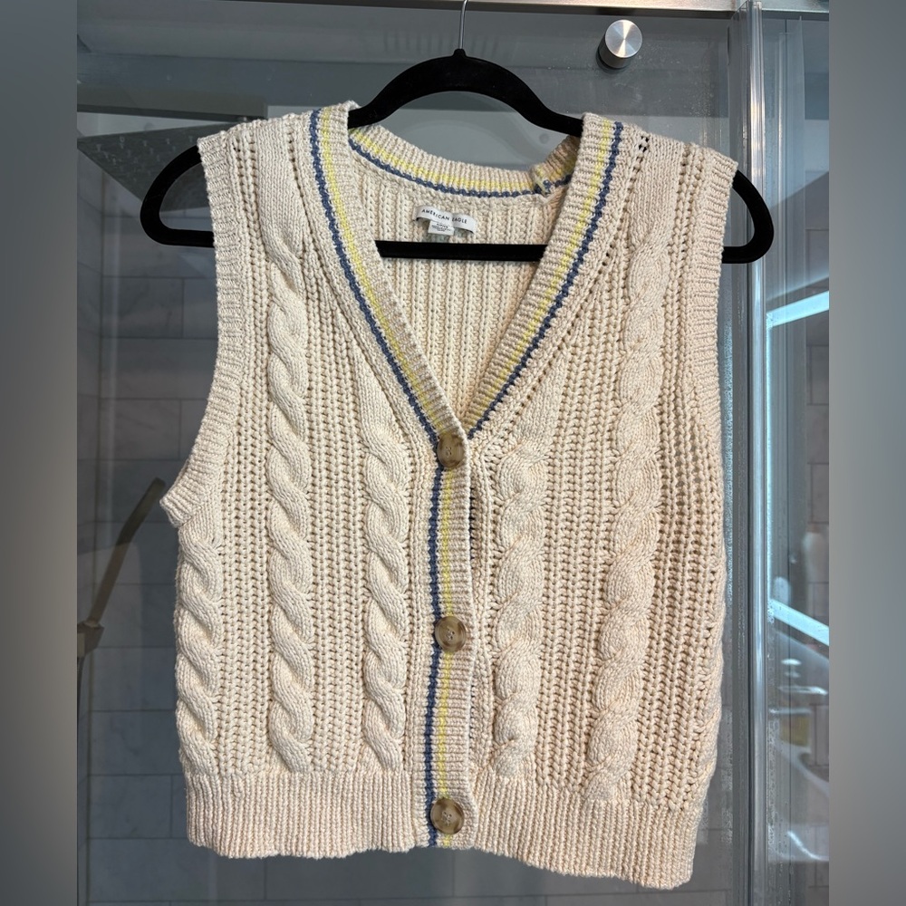 American Eagle Outfitters Cream Cable Knit Cardigan